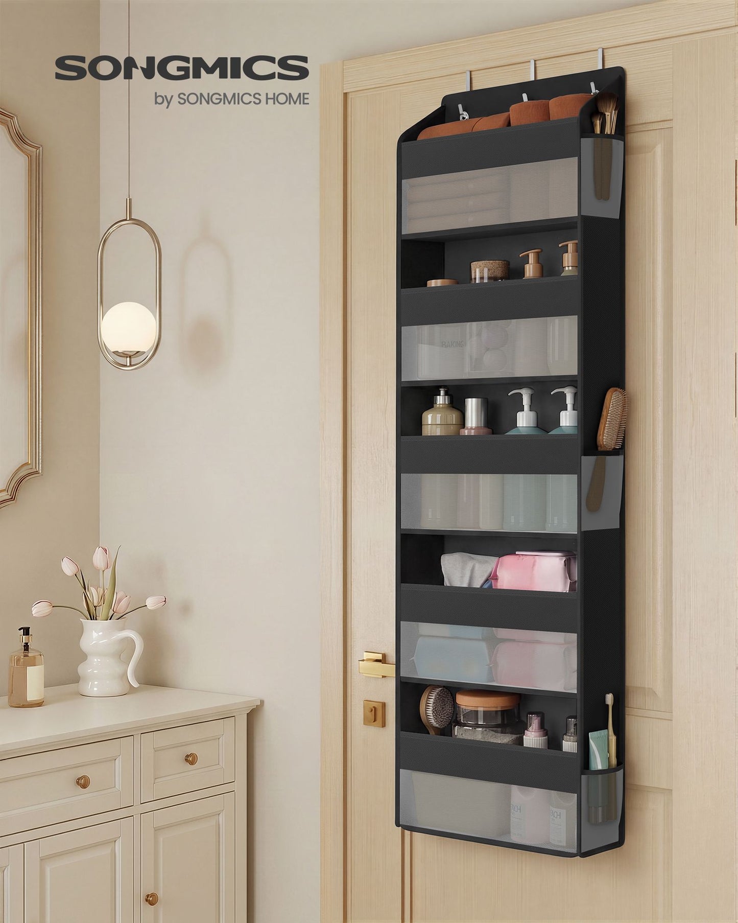 Over-the-Door Organizer, 2 Pack 5-Tier Door Hanging Storage Shelf, Transparent, Pockets, Metal Hooks - image 5