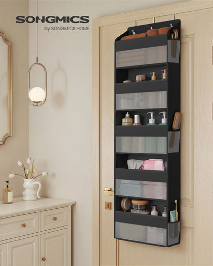 Over-the-Door Organizer, 2 Pack 5-Tier Door Hanging Storage Shelf, Transparent, Pockets, Metal Hooks - image 5