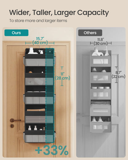 Over-the-Door Organizer, 2 Pack 5-Tier Door Hanging Storage Shelf, Transparent, Pockets, Metal Hooks - image 6