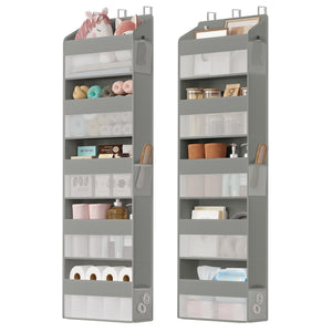 Over-the-Door Organizer, 2 Pack 5-Tier Door Hanging Storage Shelf, Transparent, Pockets, Metal Hooks - image 7