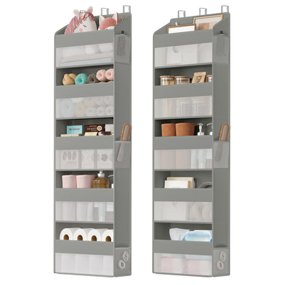Over-the-Door Organizer, 2 Pack 5-Tier Door Hanging Storage Shelf, Transparent, Pockets, Metal Hooks - image 1