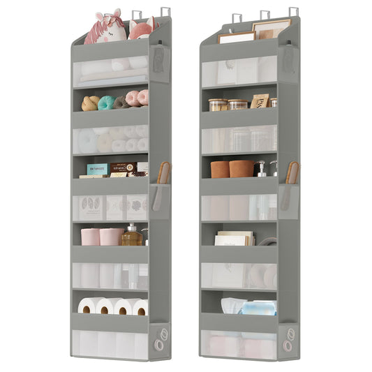 Over-the-Door Organizer, 2 Pack 5-Tier Door Hanging Storage Shelf, Transparent, Pockets, Metal Hooks - image 1