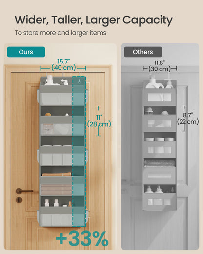 Over-the-Door Organizer, 2 Pack 5-Tier Door Hanging Storage Shelf, Transparent, Pockets, Metal Hooks - image 2