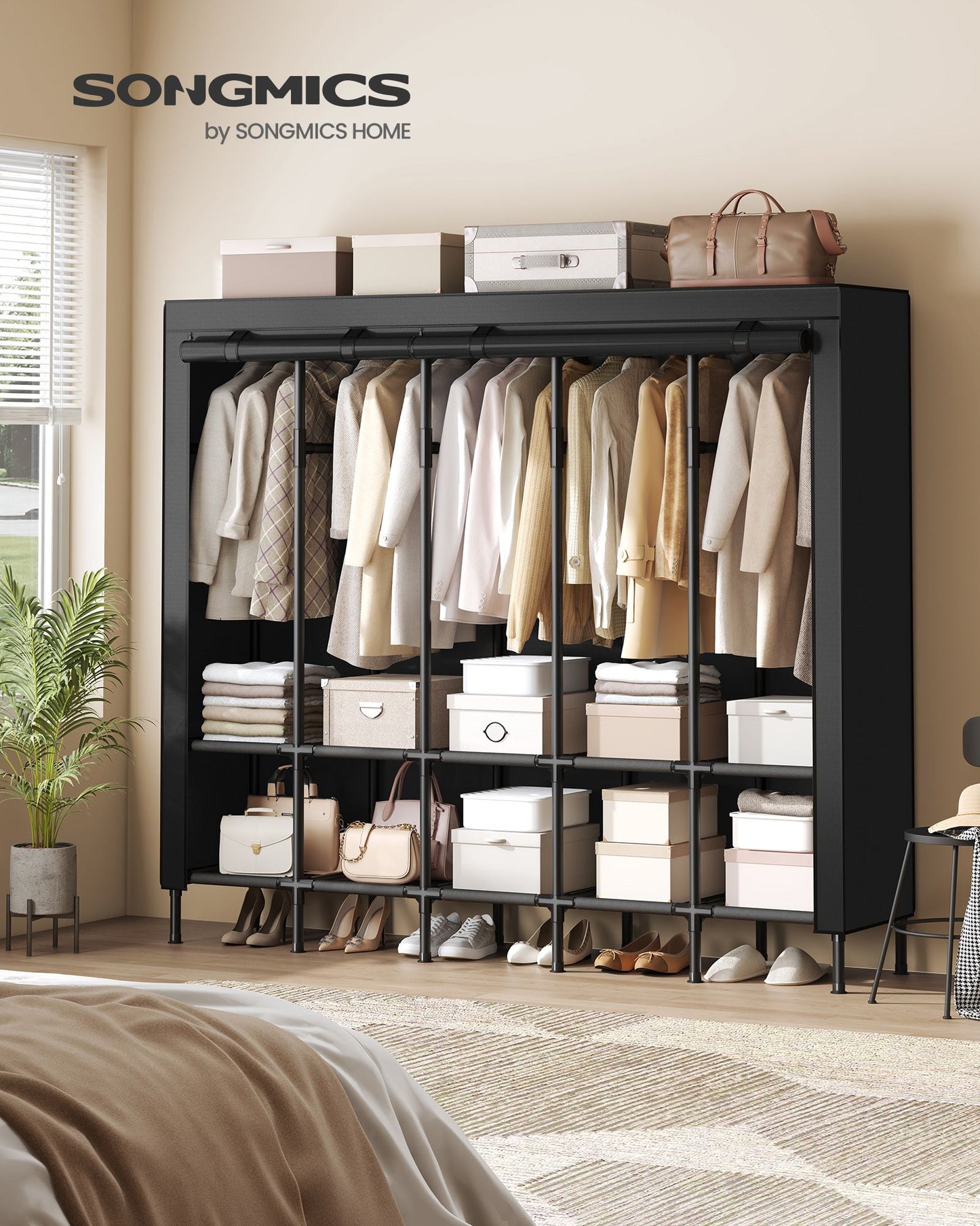 83.5 Inch Wardrobe Closet with 5 Hanging Rails and 10 Shelves