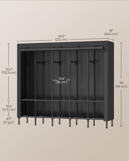 83.5 Inch Wardrobe Closet with 5 Hanging Rails and 10 Shelves