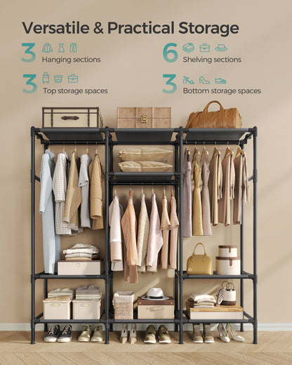 72 Inch Large Capacity Clothes Rack with Hanging Rails and Shelves