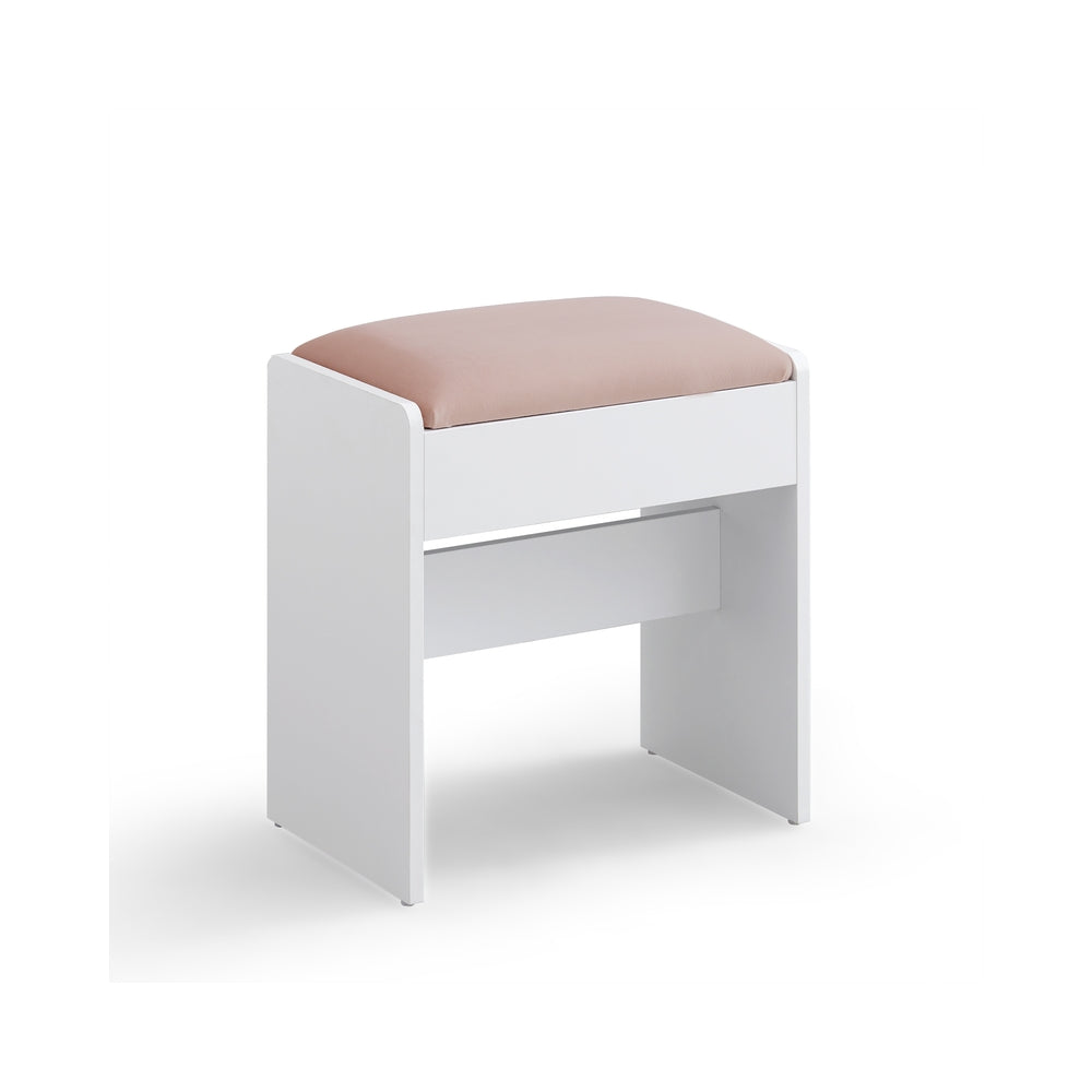 Kailyn Collection - Vanity Desk with Mirror and 9 LED Bulbs - 11.3"D x 17.7"W x 17.7"H / 17.7"W Vanity Stool-Matte White + Jelly Pink