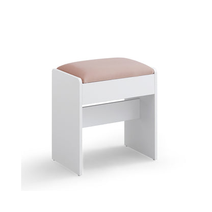 Kailyn Collection - Vanity Desk with Mirror and 9 LED Bulbs - 11.3"D x 17.7"W x 17.7"H / 17.7"W Vanity Stool-Matte White + Jelly Pink
