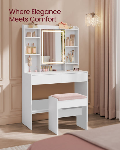 Kailyn Collection - Vanity Desk with Mirror and 9 LED Bulbs