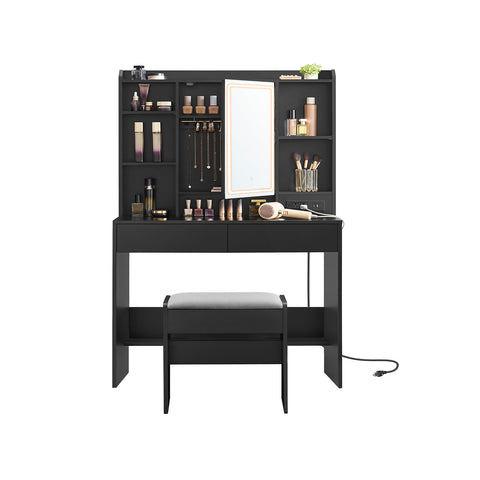 Vanity Desk with Power Outlets, Mirror and Lights