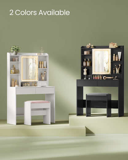 Vanity Desk with Power Outlets, Mirror and Lights