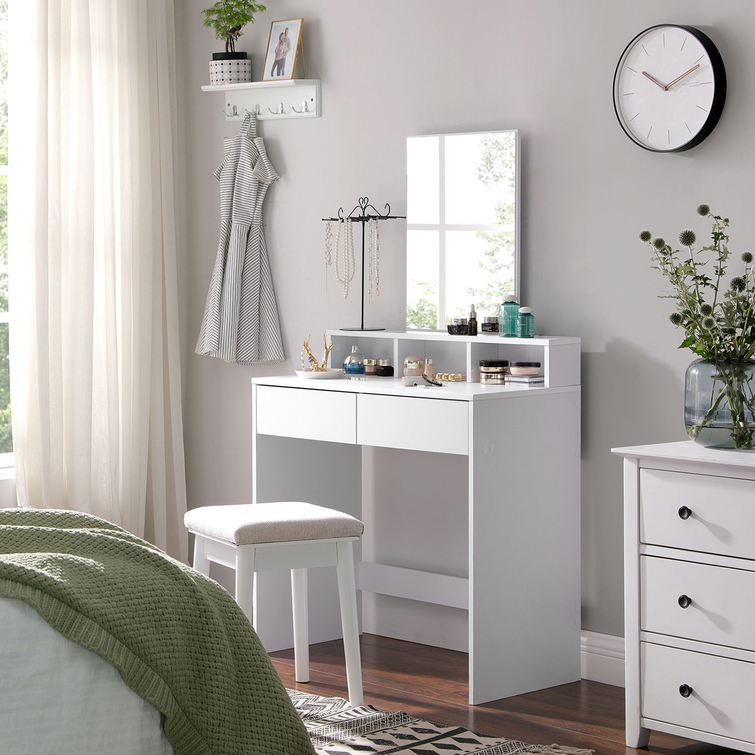 Rectangular Mirror Dressing Table with 2 Drawers and 3 Open Compartments - image 3