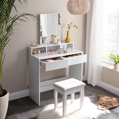 Rectangular Mirror Dressing Table with 2 Drawers and 3 Open Compartments - image 4