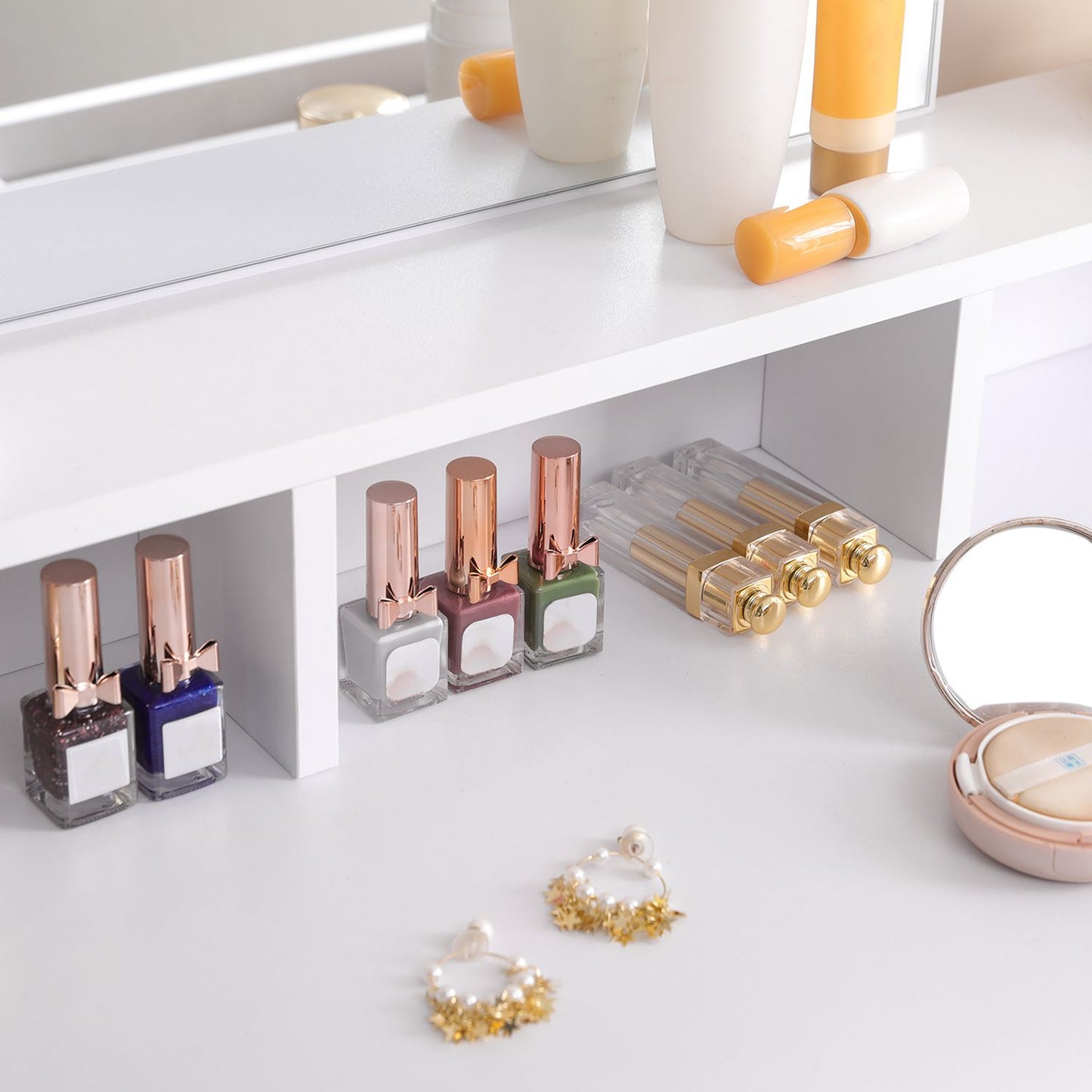 Rectangular Mirror Dressing Table with 2 Drawers and 3 Open Compartments - image 5