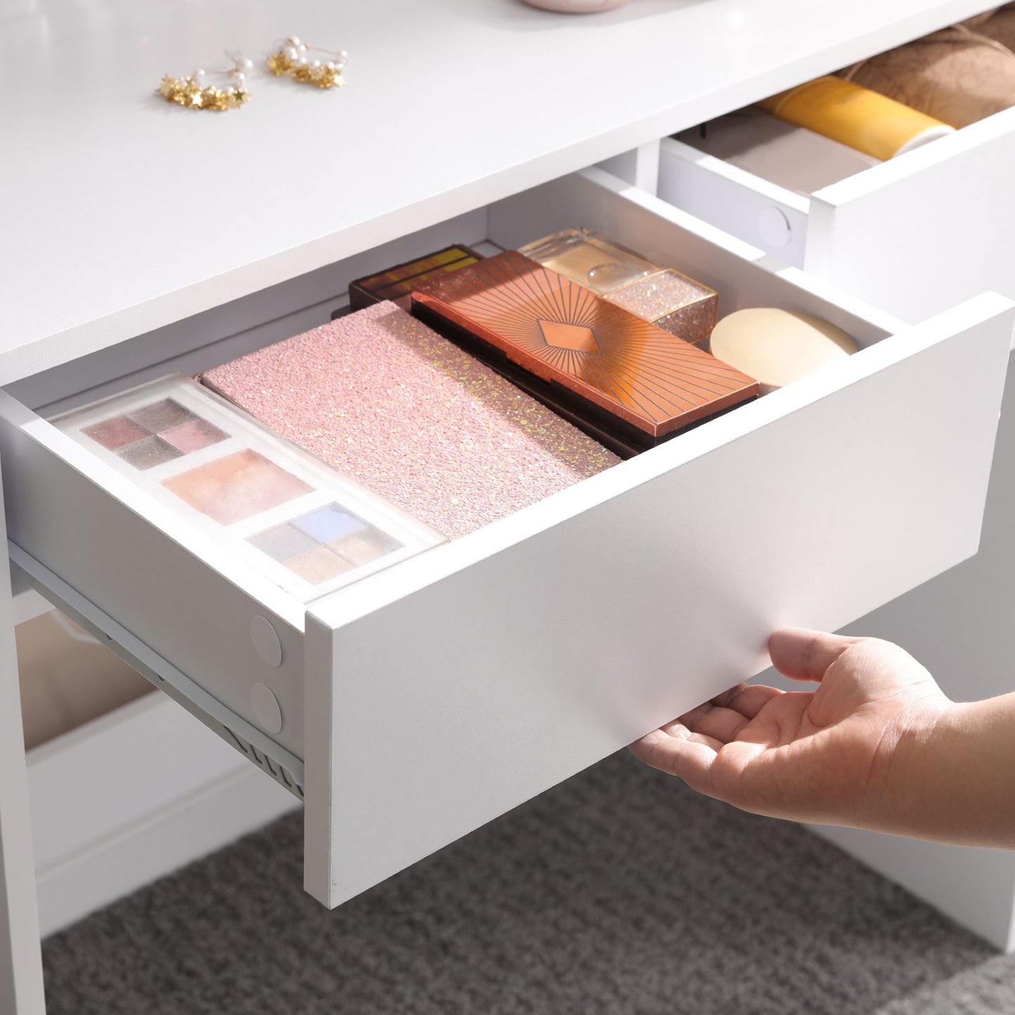 Rectangular Mirror Dressing Table with 2 Drawers and 3 Open Compartments - image 6