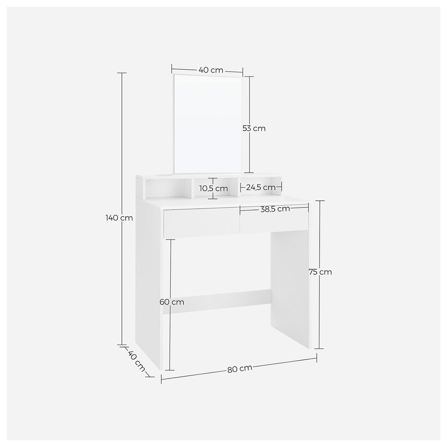 Rectangular Mirror Dressing Table with 2 Drawers and 3 Open Compartments - image 7