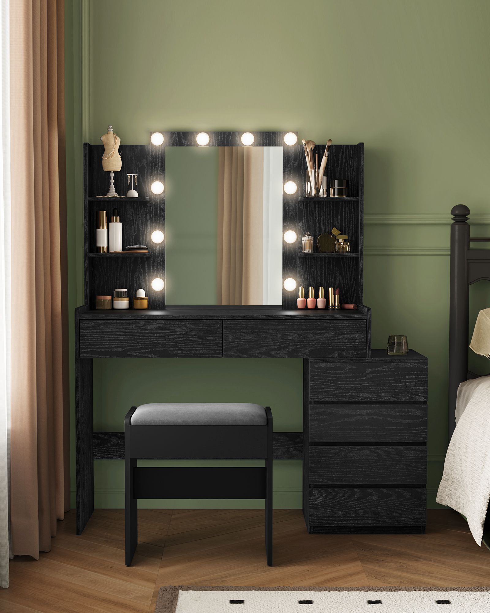 Vanity Desk with Mirror and Lights