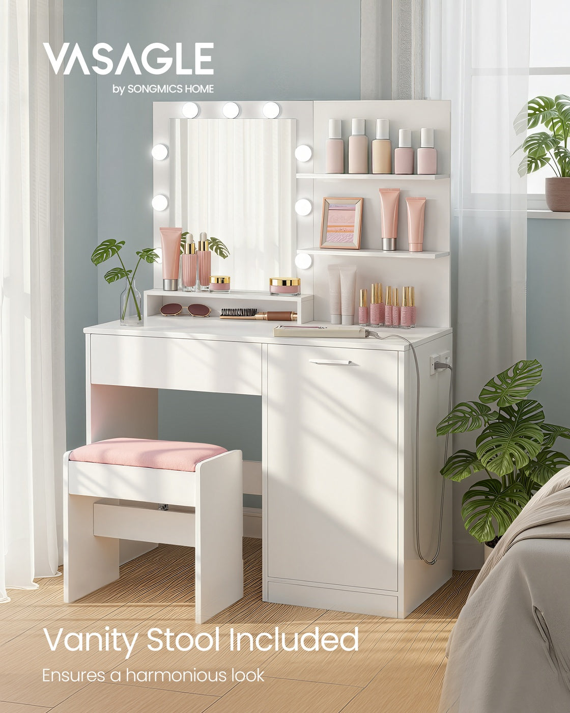 Vanity Desk with Mirror and Lights