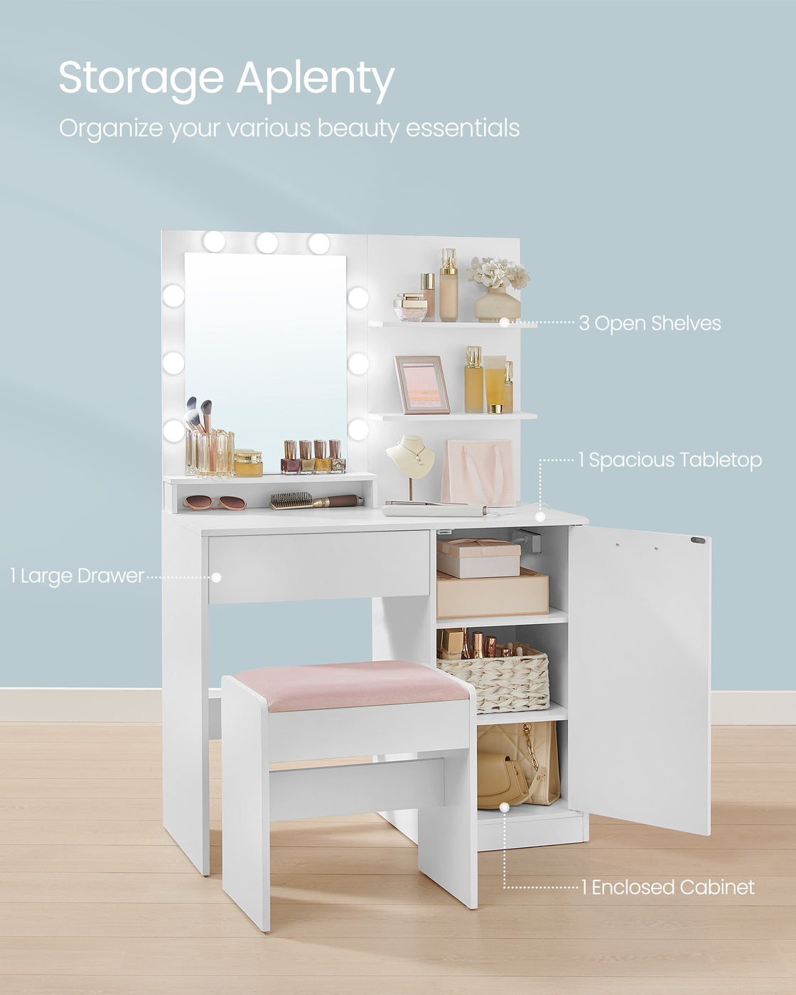 Vanity Desk with Mirror and Lights