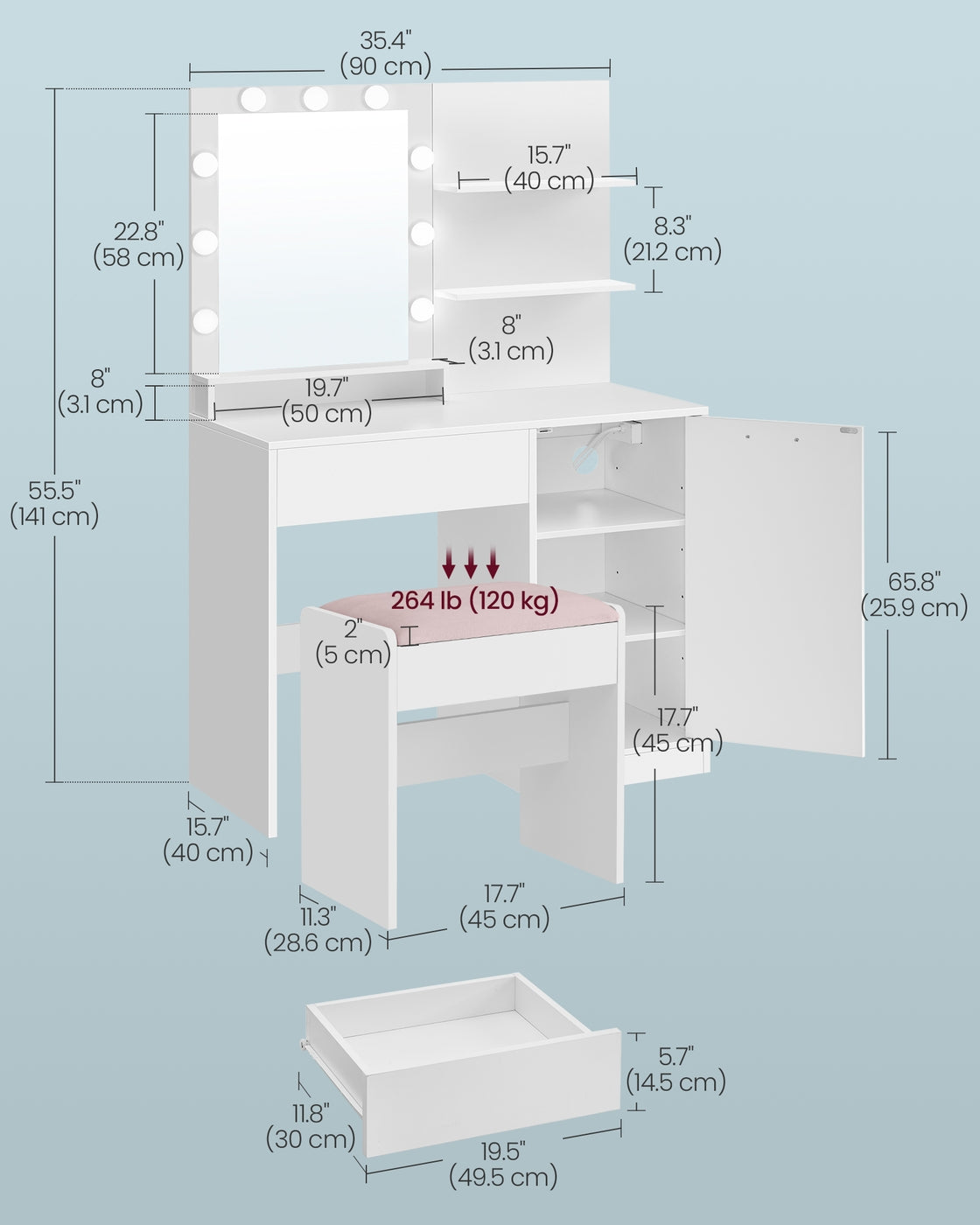 Vanity Desk with Mirror and Lights