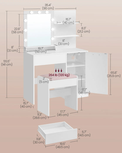 Vanity Desk with Mirror and Lights