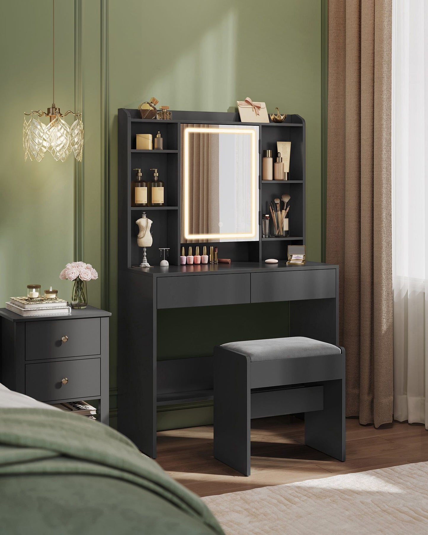 Vanity Desk with Mirror and Lights
