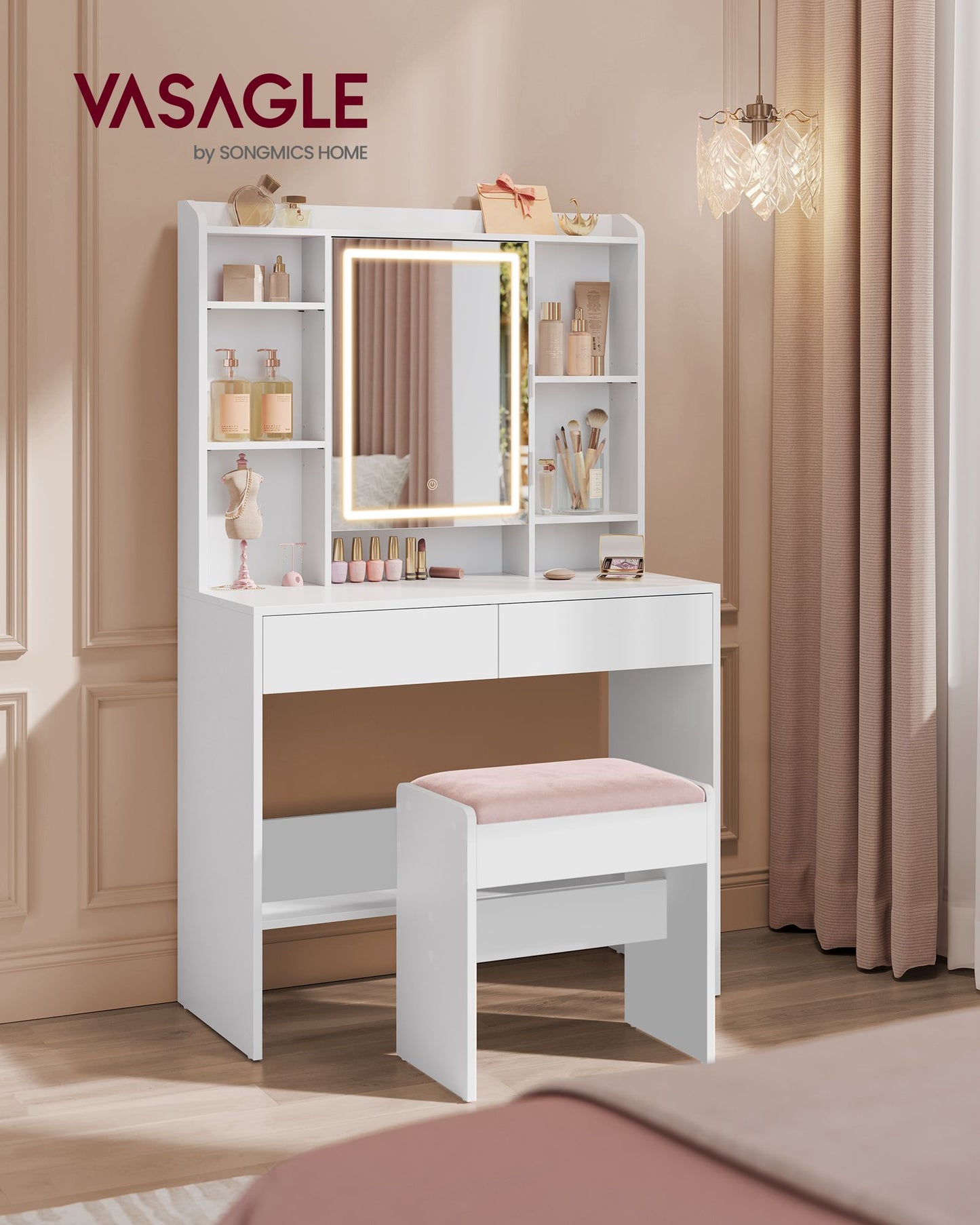 Vanity Desk with Mirror and Lights