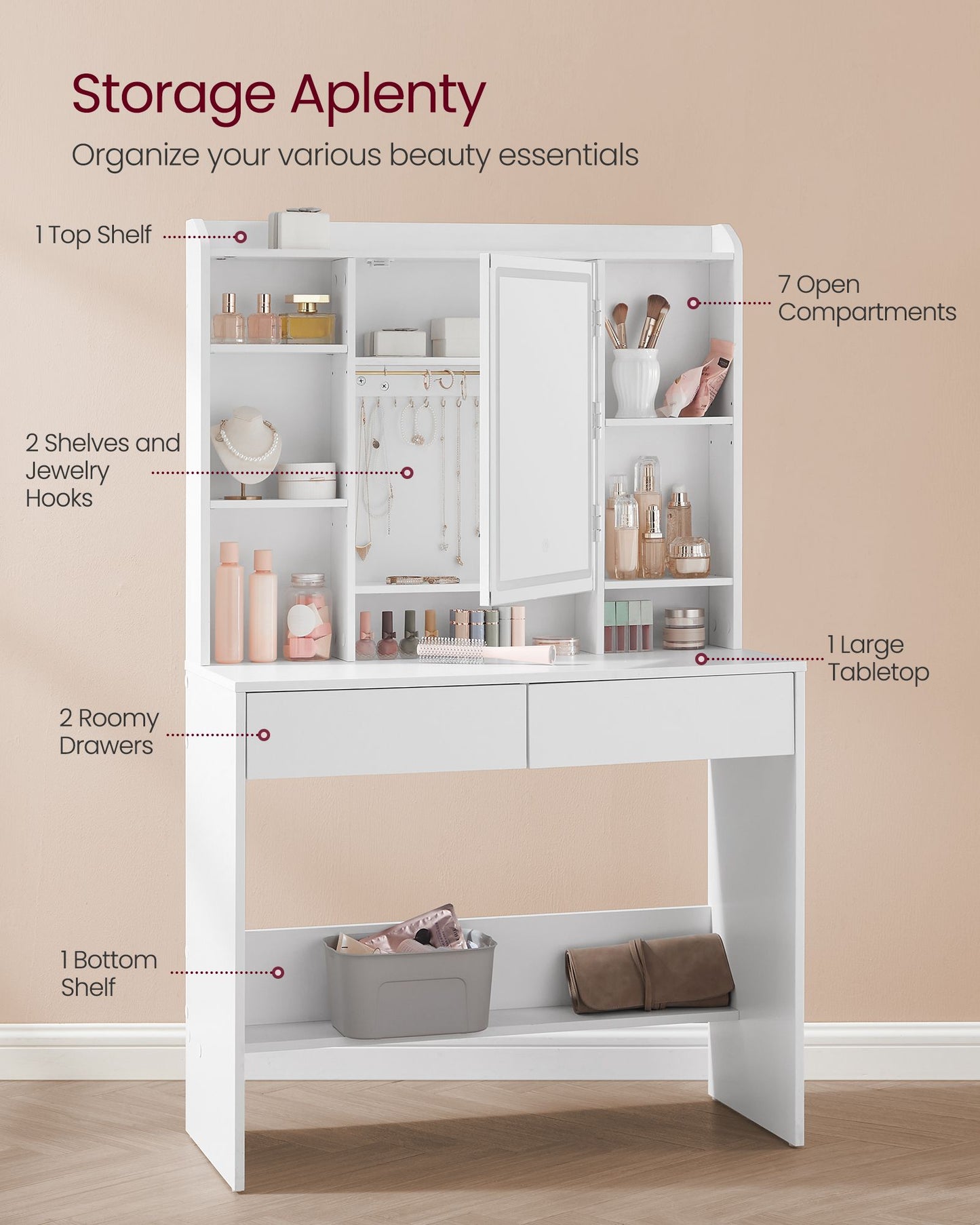 Vanity Desk with Mirror and Lights