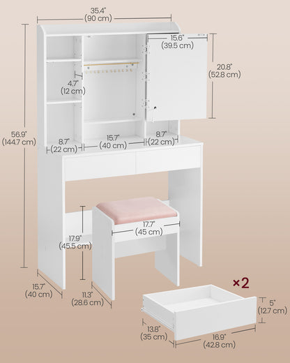 Vanity Desk with Mirror and Lights