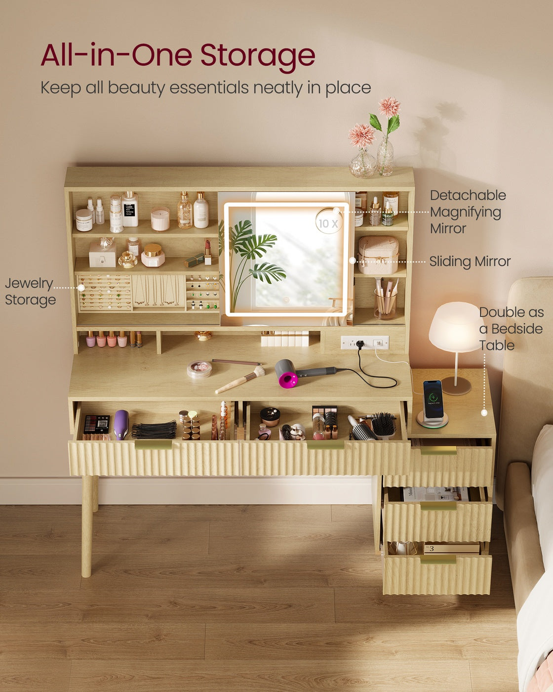 Vanity Desk with Sliding Mirror and Lights - image 3