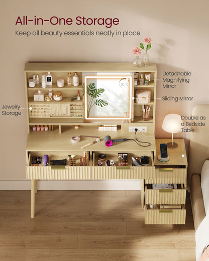 Vanity Desk with Sliding Mirror and Lights - image 3