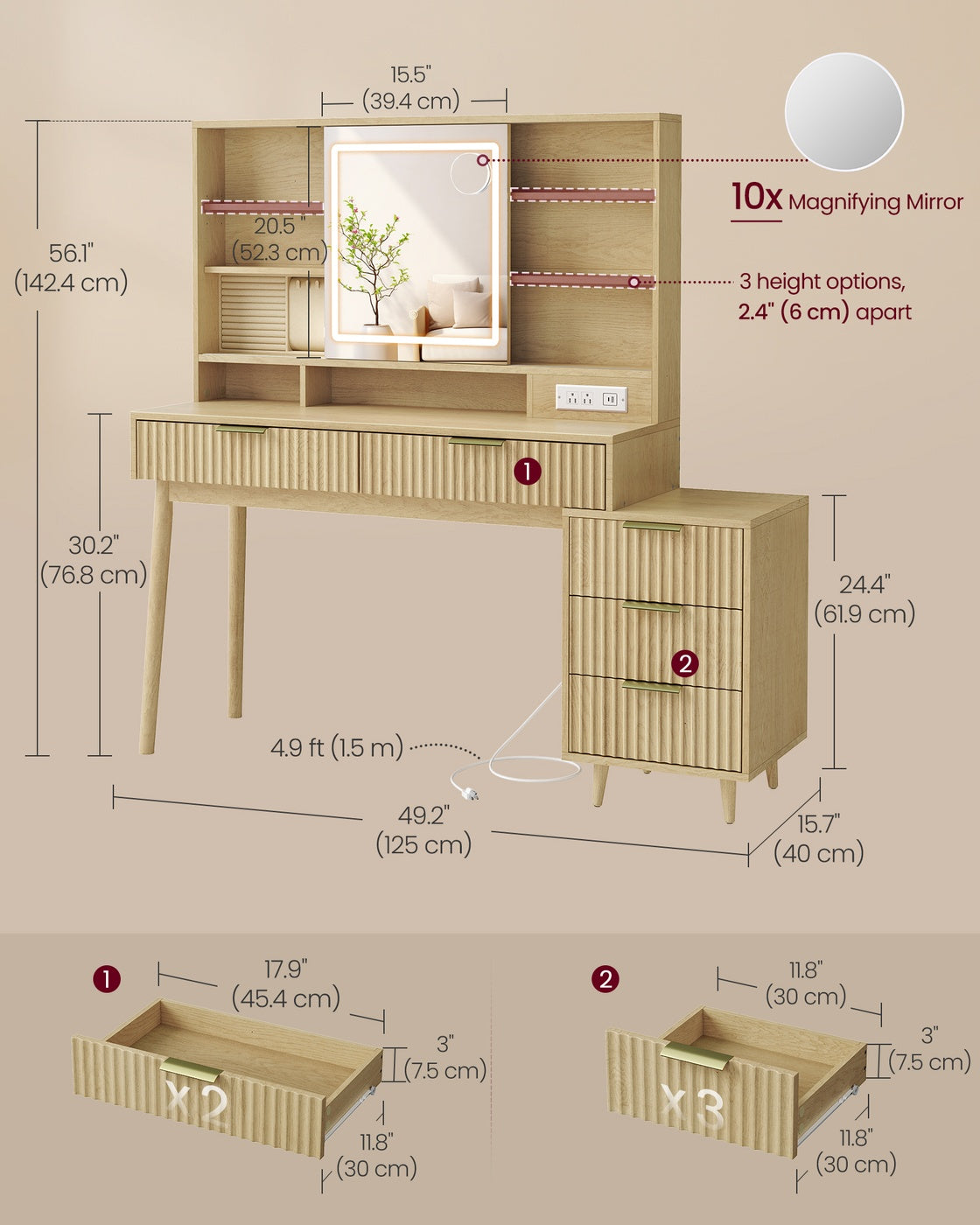Vanity Desk with Sliding Mirror and Lights - image 7