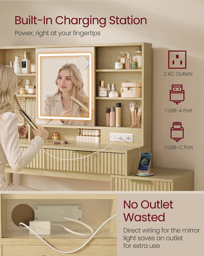 Vanity Desk with Sliding Mirror and Lights - image 6