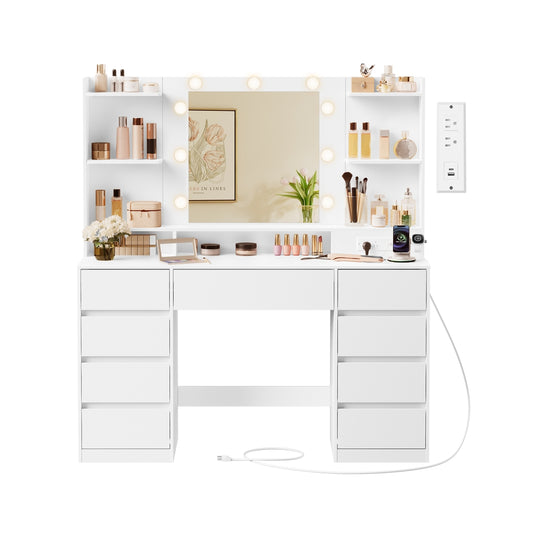 Kailyn Collection - Vanity Desk with Mirror and 9 LED Bulbs