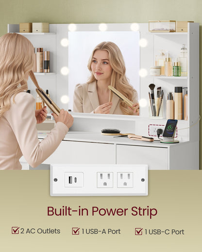 Kailyn Collection - Vanity Desk with Mirror and 9 LED Bulbs