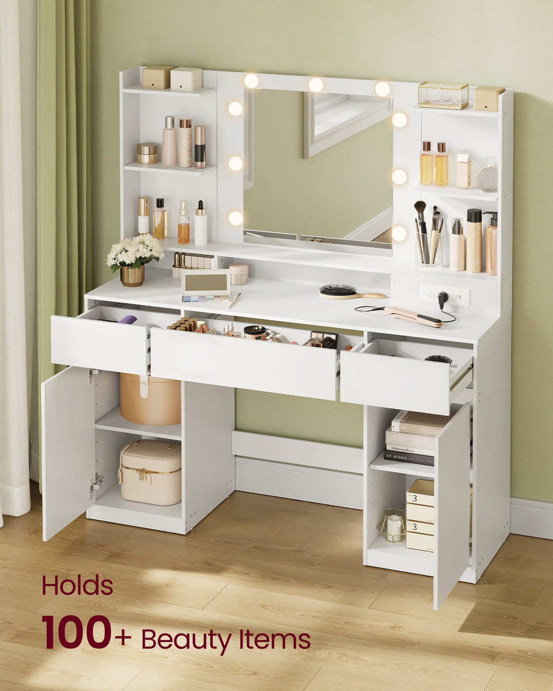 Kailyn Collection - Vanity Desk with Mirror and 9 LED Bulbs
