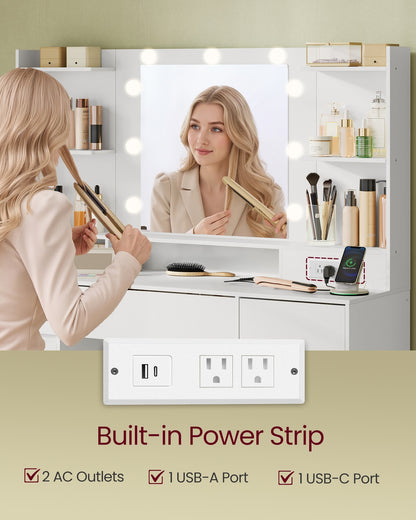 Kailyn Collection - Vanity Desk with Mirror and 9 LED Bulbs