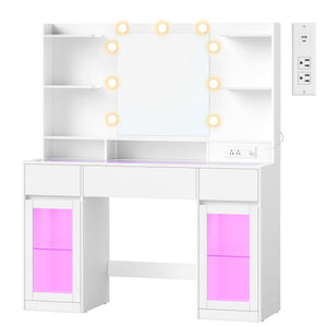 Vanity Desk with LED Lights and Power Outlet - image 10