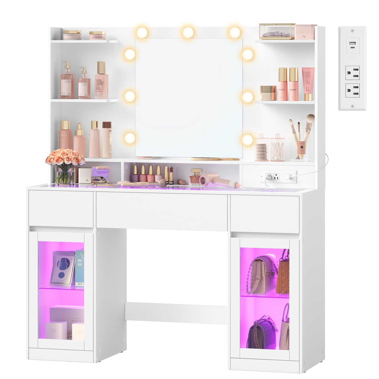Vanity Desk with LED Lights and Power Outlet - image 2