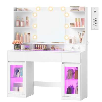 Vanity Desk with LED Lights and Power Outlet - image 2