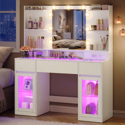 Vanity Desk with LED Lights and Power Outlet - image 3