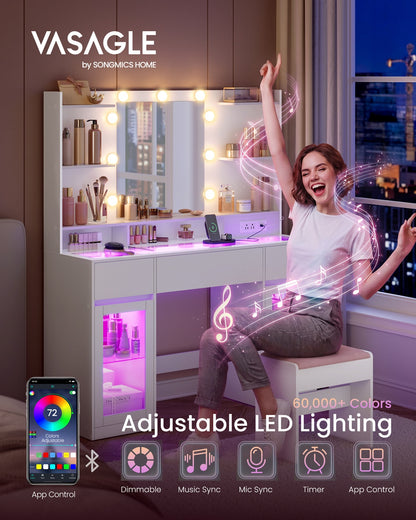 Vanity Desk with LED Lights and Power Outlet - image 4