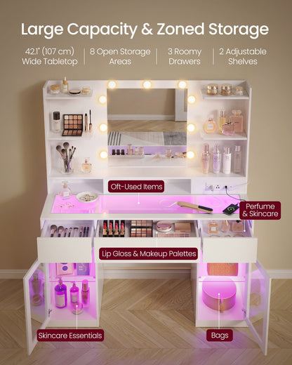 Vanity Desk with LED Lights and Power Outlet - image 5