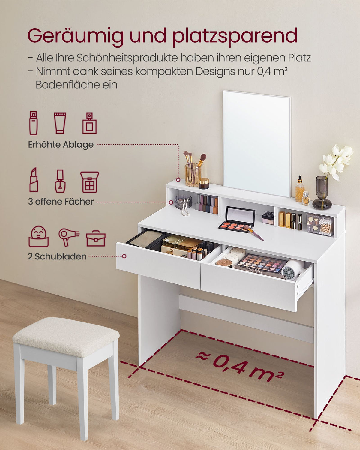 Dressing Table with Large Rectangular Mirror