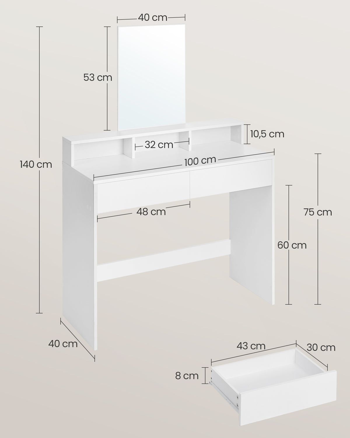 Dressing Table with Large Rectangular Mirror