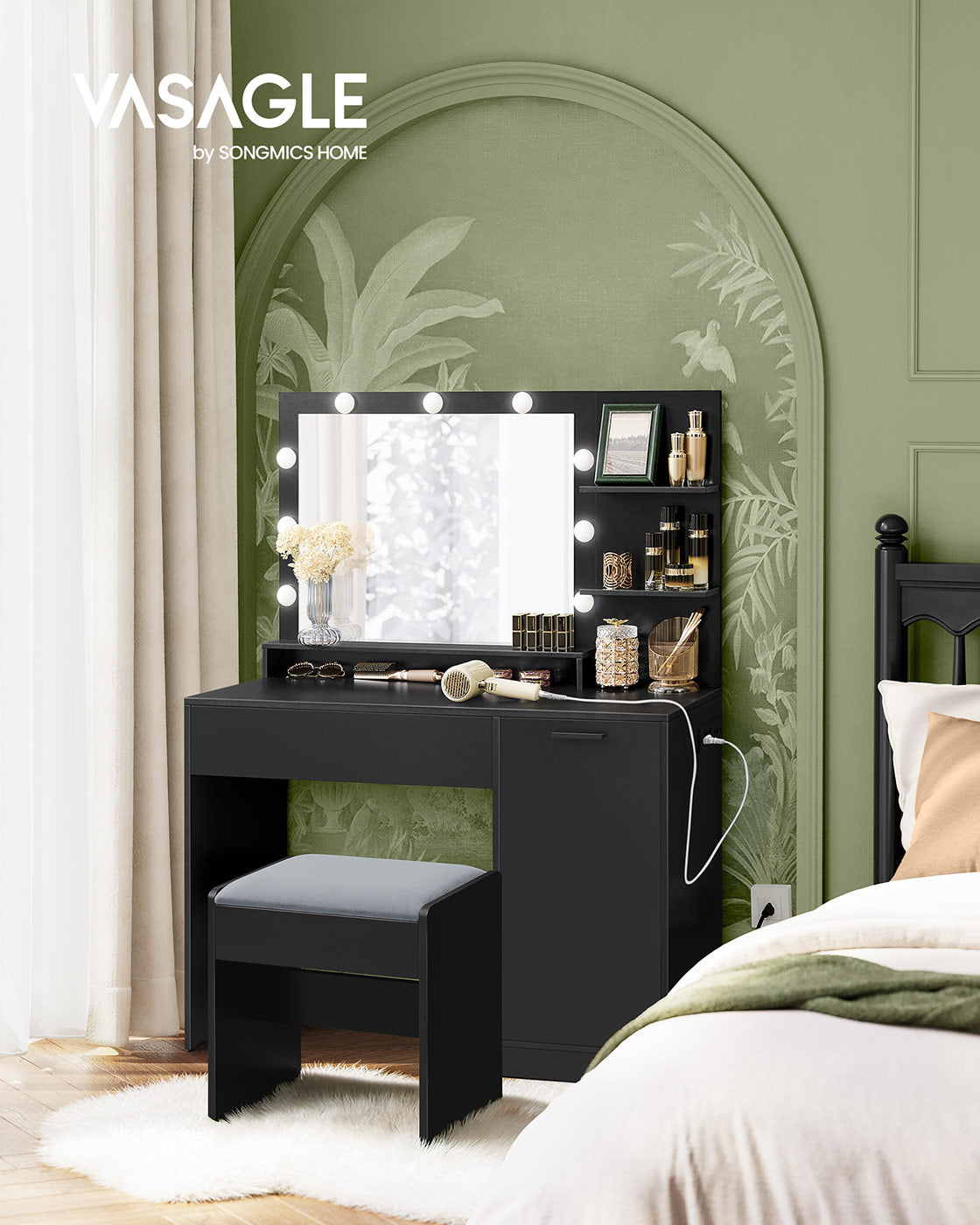 Vanity Desk with Mirror and Lights