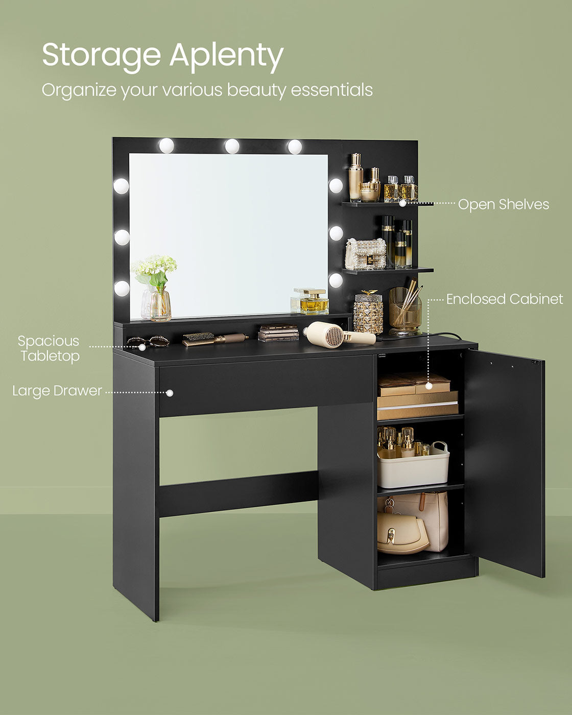 Vanity Desk with Mirror and Lights