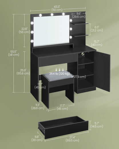 Vanity Desk with Mirror and Lights