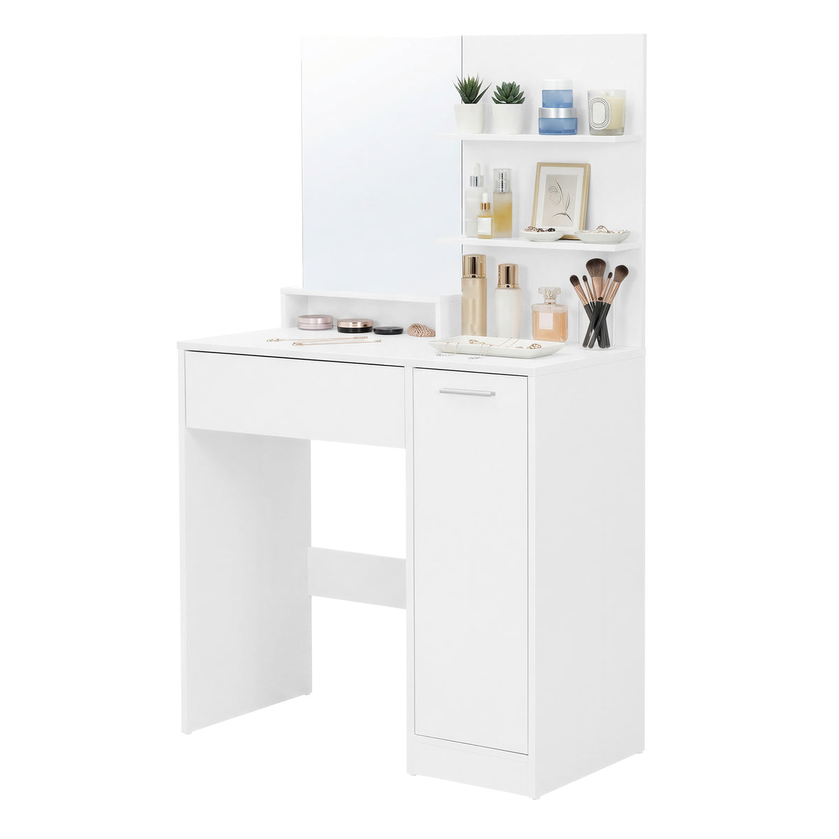 Vanity Table with Mirror, 1 Drawer, 2 Shelves