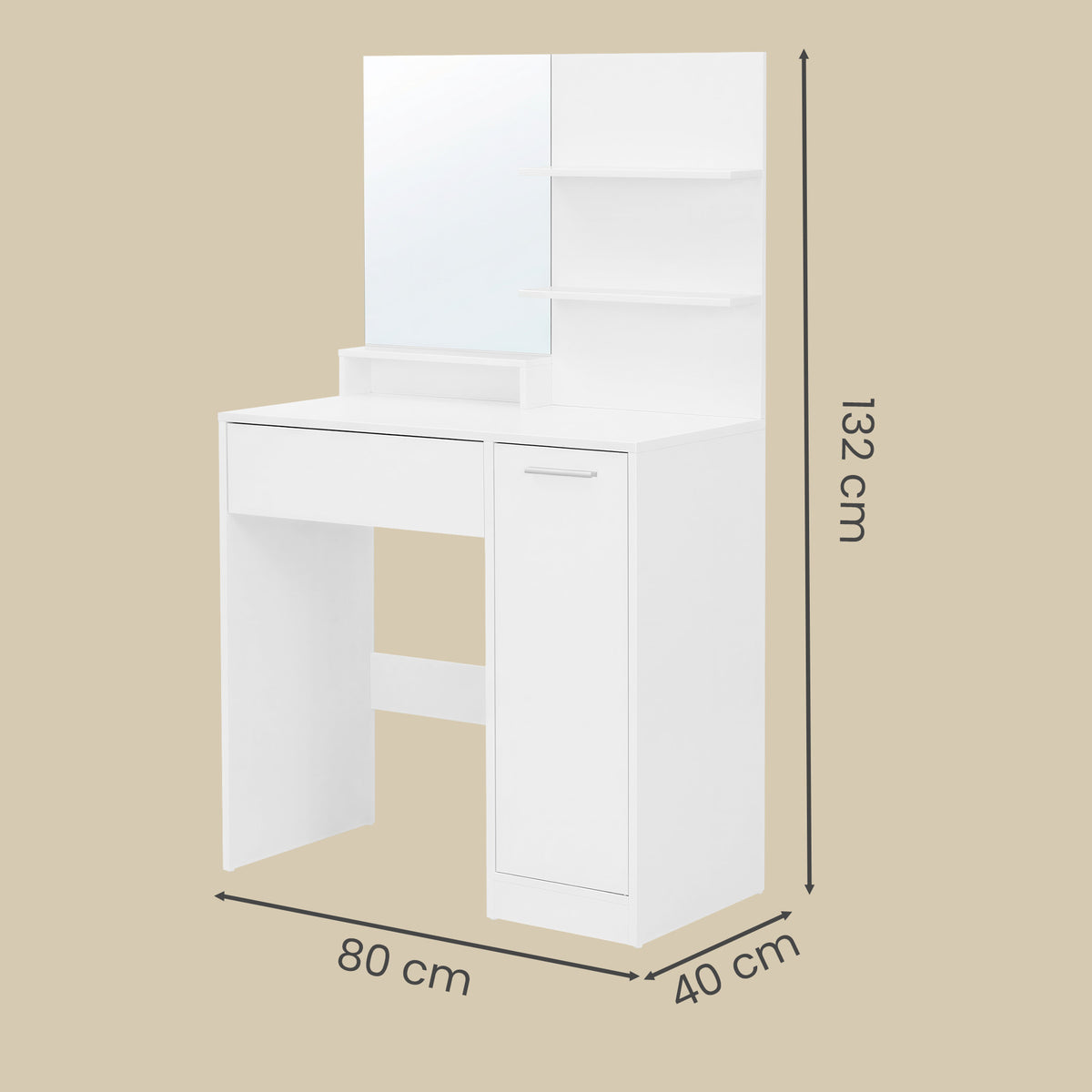 Vanity Table with Mirror, 1 Drawer, 2 Shelves